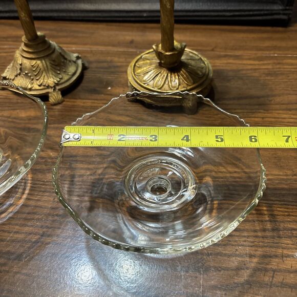 Pair Of Vintage MCM Gold Tone Resin Glass Pineapple Candle Holders/ Compote - Picture 5 of 10